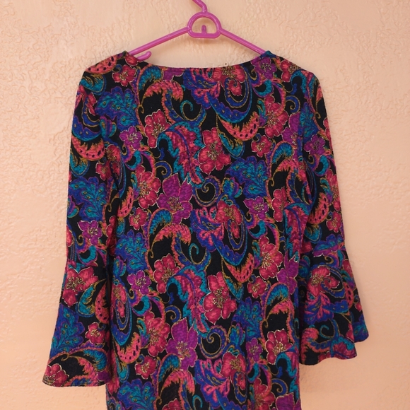 MSK Colorful Multi-Color Paisley Blouse Size L w/ Bell Sleeves - Picture 8 of 10